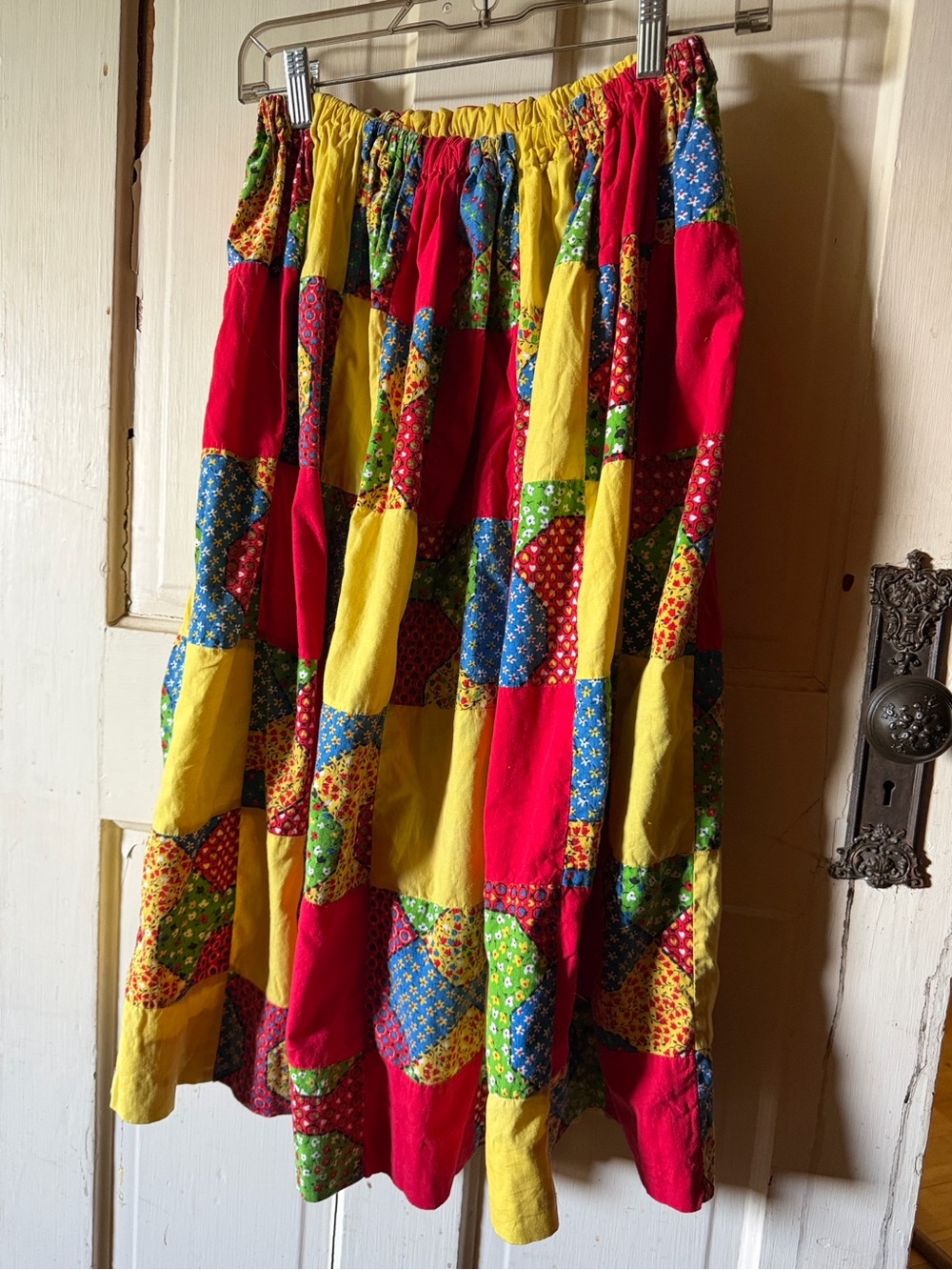 Vintage Handmade Patchwork Quilt Skirt Cottagecore Prairie Folk Elastic Waist
